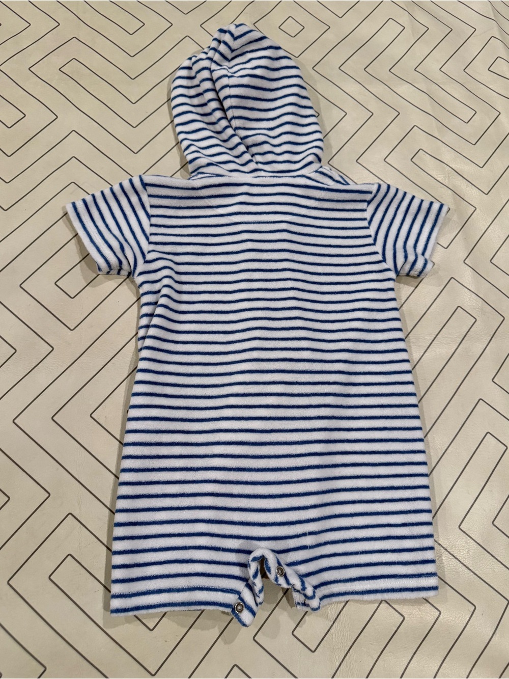 Kissy Kissy Striped Blue and White Hooded Terry Romper - Picture 12 of 13